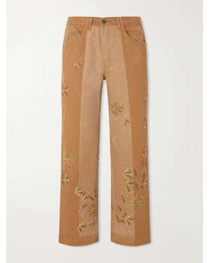 Kartik Research Zardozi Bead-Embellished Embroidered Panelled Cotton-Canvas Trousers - Natural