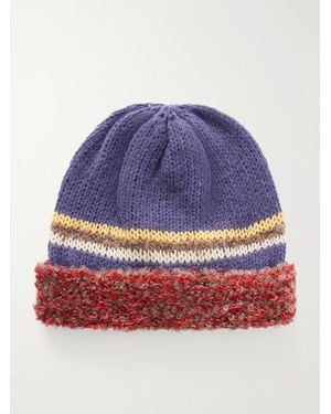 Kapital Bouclé-Trimmed Knitted Mélange Beanie - Blue