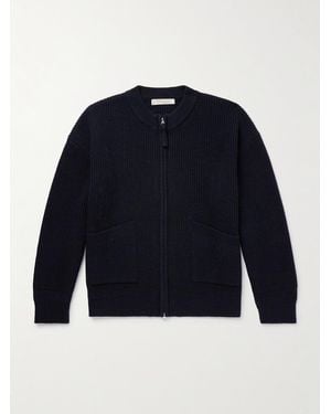 FRIZMWORKS Deck Ribbed Wool-Blend Zip-Up Cardigan - Blue