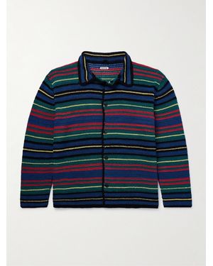 Bode Riverbank Striped Crocheted Cotton Shirt - Blue