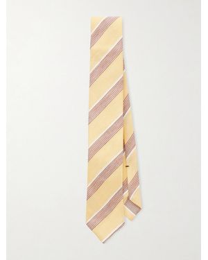 De Petrillo 7Cm Striped Linen And Silk-Blend Tie - White