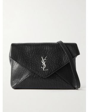 Saint Laurent Cassandre Logo-Appliquéd Textured-Leather Pouch - Black