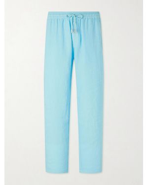 Vilebrequin Pacha Straight-leg Linen Drawstring Trousers - Blue
