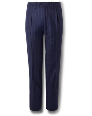 Kiton Straight-Leg Pleated Pinstriped Virgin Wool And Cashmere-Blend Flannel Suit Pants - Blue