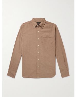 Beams Plus Hemd aus einer Baumwoll-Leinenmischung mit Gingham-Karo und Button-Down-Kragen - Natur