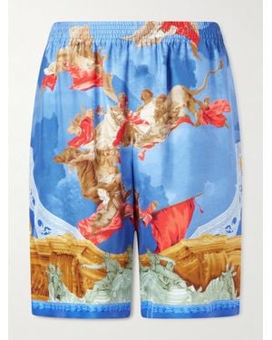 Versace Affresco Shorts aus bedrucktem Seiden-Twill - Blau