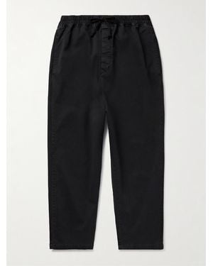 Nili Lotan Walker Tapered Cropped Brushed Cotton-Blend Twill Drawstring Trousers - Black