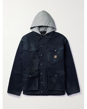 Balenciaga Oversized Jersey-Trimmed Distressed Organic Cotton-Blend Gabardine Parka - Blue