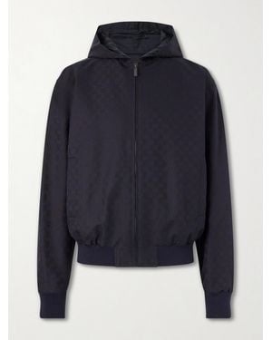 Gucci Logo-Jacquard Cotton-Canvas Hooded Jacket - Blue