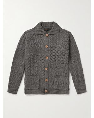 Beams Plus Alan Patchwork Cable-knit Wool Cardigan - Grey