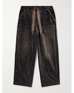 Kapital Casa Wide-Leg Cotton-Velvet Drawstring Trousers - Black