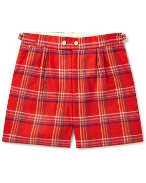 Bode Gable Straight-Leg Pleated Checked Wool Shorts - Red