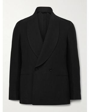 De Petrillo Cantone Shawl-Collar Double-Breasted Linen Tuxedo Jacket - Black