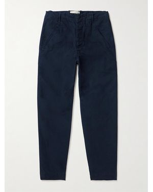 Folk Assembly Straight-Leg Pleated Cotton-Twill Trousers - Blue