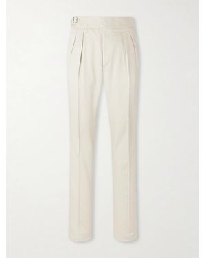 Ralph Lauren Straight-Leg Pleated Silk-Gabardine Trousers - White