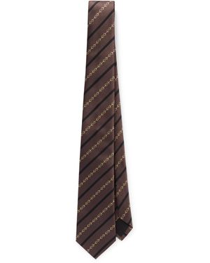 Gucci 7Cm Striped Embroidered Silk-Jacquard Tie - Brown