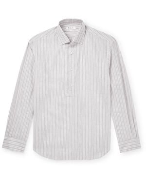 Loro Piana Raffaele Striped Cotton And Linen-blend Half-placket Shirt - White