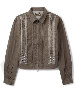 Kapital Cropped Denim-Jacquard Bomber Jacket - Brown