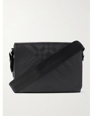 Burberry Embossed Leather Messenger Bag - Black