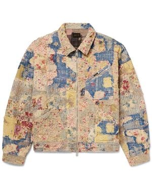 Kapital Boro Distressed Patchwork Cotton And Linen-Blend Zip-Up Jacket - Natural