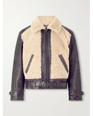RRL Geronimo Belted Shearling-Trimmed Leather Jacket - Brown