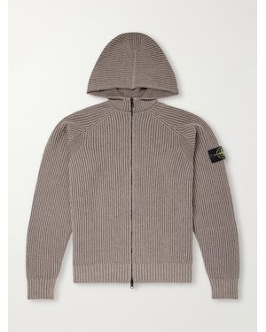 Stone Island Ribbed Cashmere And Wool-Blend Zip-Up Hoodie - Grey