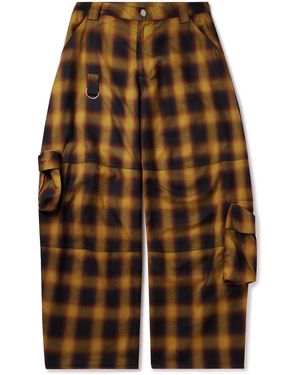 Collina Strada Lawn Wide-Leg Checked Organic Cotton-Flannel Cargo Pants - Blue