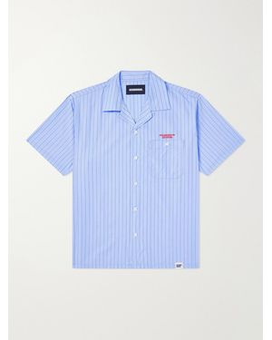 Neighborhood Camp-Collar Logo-Embroidered Striped Cotton Shirt - Blue