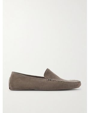 Thom Sweeney Cashmere-Lined Suede Slippers - Brown
