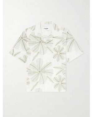 Corridor NYC Camp-Collar Floral-Appliquéd Poplin Shirt - Natural