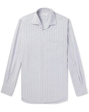 Loro Piana Andre Camp-Collar Striped Linen And Silk-Blend Shirt - White
