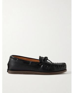 Yuketen Scout Moccasin Pebble-Grain Leather Boat Shoes - Black