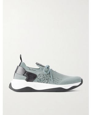Berluti Shadow Leather-Trimmed Stretch-Knit Sneakers - Grün