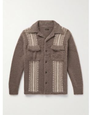 Kapital Camp-Collar Striped Knitted Overshirt - Brown