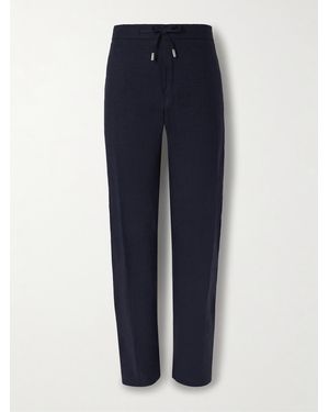 MR P. James Straight-Leg Linen Drawstring Trousers - Blue