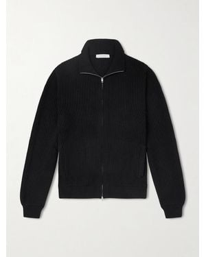 Umit Benan Matt Ribbed Cashmere Zip-up Cardigan - Black