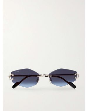 Cartier Round-frame Silver-tone And Acetate Sunglasses - Blue