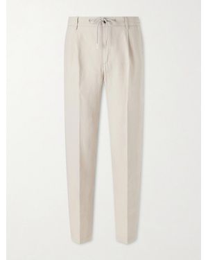 Eleventy Straight-leg Lyocell And Linen-blend Drawstring Trousers - White
