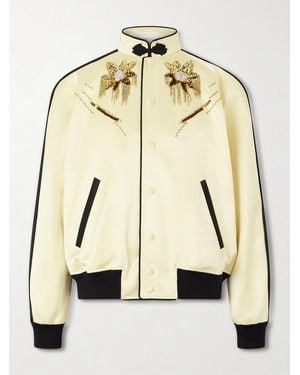 Valentino Garavani Embellished Satin Bomber Jacket - Natural