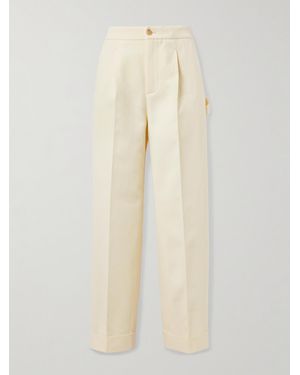 Umit Benan Wide-Leg Pleated Cotton-Blend Twill Trousers - Natural