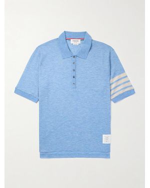 Thom Browne Logo-Appliquéd Striped Wool-Jersey T-Shirt - Blue