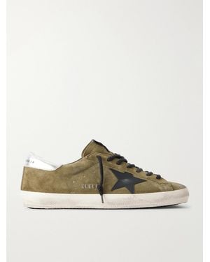Golden Goose Super-Star Distressed Leather-Trimmed Suede Trainers - Brown