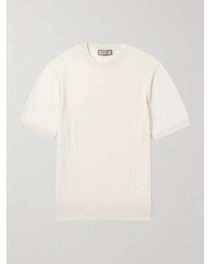 Canali Slim-fit Waffle-knit Cotton And Silk-blend T-shirt - Natural
