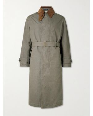 Drake's Him Rider's Belted Corduroy-Trimmed Cotton-Ripstop Coat - Grigio