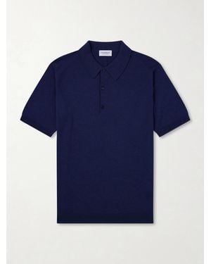 John Smedley Macloud Knitted Merino Wool Polo Shirt - Blue