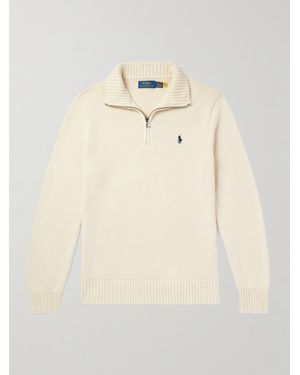 Polo Ralph Lauren Logo-embroidered Cotton Half-zip Jumper - Natural