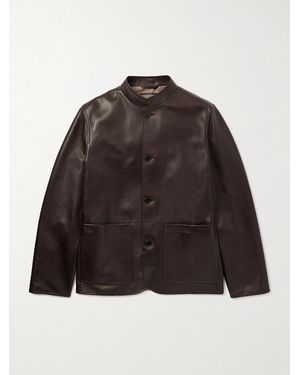dunhill Nehru-Collar Leather Driving Jacket - Brown