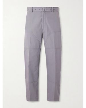 Thom Browne Carpenter Cropped Straight-leg Belted Cotton Trousers - Grey