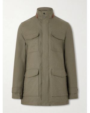 Kiton Suede-Trimmed Linen Field Jacket - Green