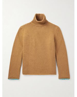 Loewe Suede-Trimmed Wool Rollneck Jumper - Natural